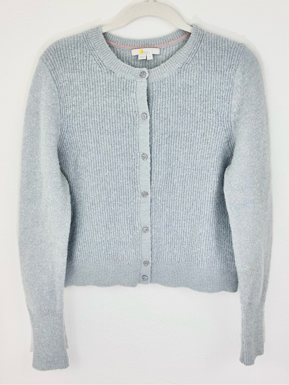 Boden Blue Cardigan Rhinestone Buttons Wool Alpaca Knit M Soft Girl Sweater